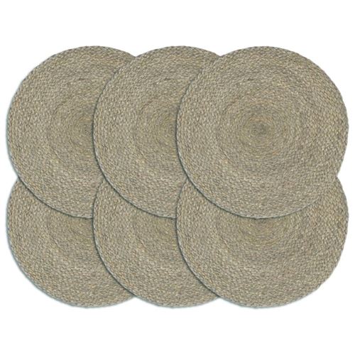 vidaXL Napperons 6 pcs Gris Plain 38 cm Rond Jute