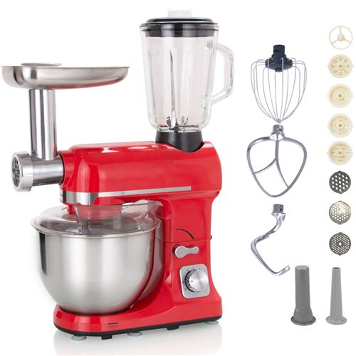 Robot multifonctions 5l 1000w rouge avec hachoir et blender 1,5l en verre - robimix rouge