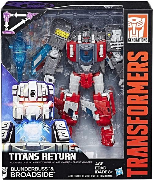 Transformers generations - titans return classe voyageur - blunderbuss et broadside - robot rouge transformable 3 en 1 - hasbro