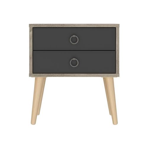 TONG Chevet 2 tiroirs - Decor chene et gris - L 40 x P 37 x H 45 cm