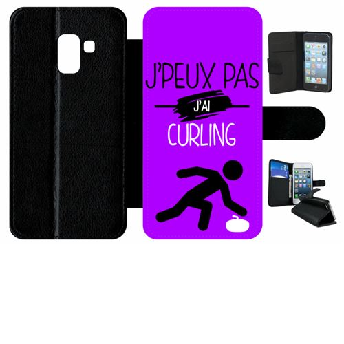 Etui My-Kase pour Galaxy A8 (2018) - j peux pas j ai curling 8 - Simili-cuir Noir