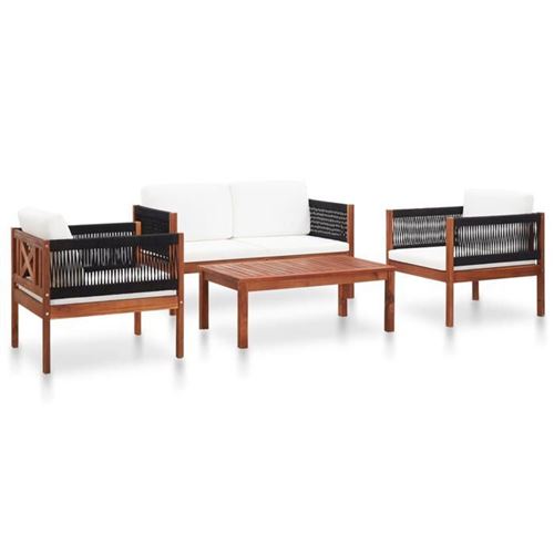 Vidaxl Marron Ensembles De Bancs. Canapes Et Tables De Jardin Bois Massif 4 Personnes Bois 90.0 X 55 X 35 Cm 4 Pieces