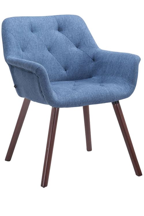 Chaise de Salle à manger Cassidy en Tissu - Siège avec accoudoirs et assise capitonnée - Piètement Bois de Hêtre Noyer - Couleur Bleu