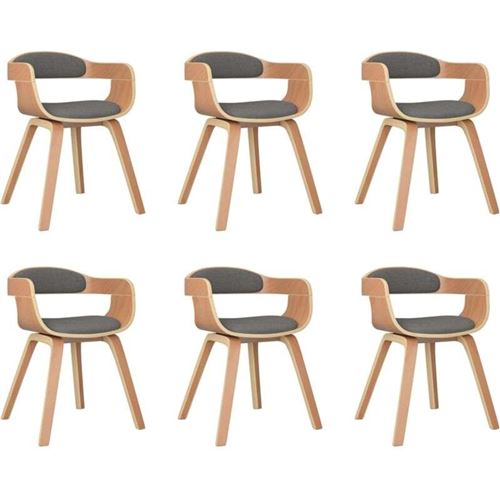 vidaXL Chaise de salle à manger 6 pcs gris clair bois courbé et tissu