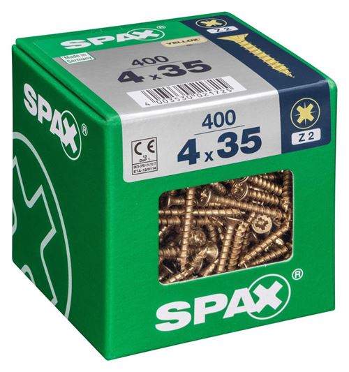 Lot de 400 vis acier t&ecirc;te frais&eacute;e pozidriv Diam.4 mm x L.35 mm - Spax