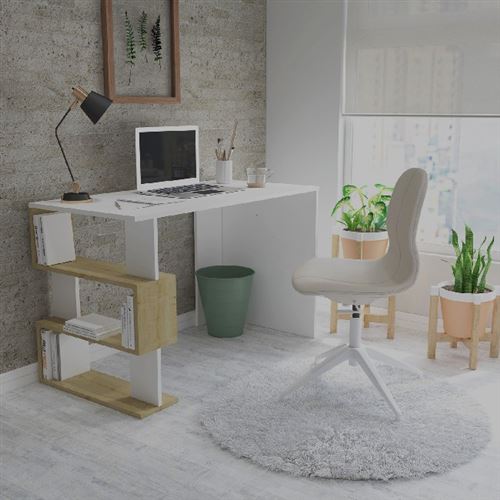 HOMEMANIA Bureau Patara - Blanc, Chêne - 120 x 60 x 75 cm