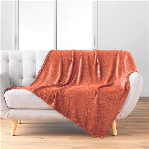 Plaid flanelle relief unie Nelia terracotta 125x150