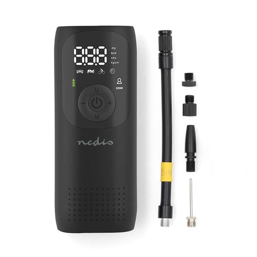 Nedis Portable Tyre Inflator, Rechargeable Air Compressor with Digital Display, LED Torch, 150 PSI Max Pressure, USB-C Charging, for Car, Bike, Motorcy