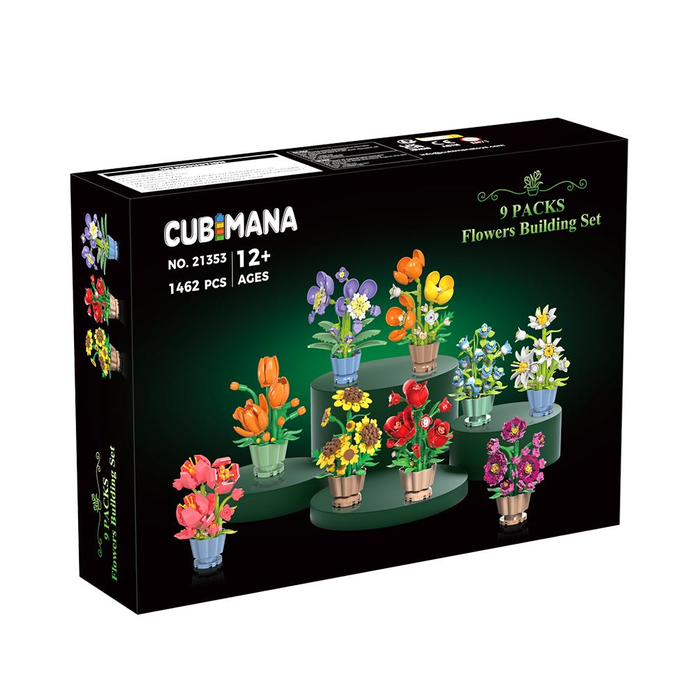 HOGOKIDS 9 Fleurs à Construire en Briques avec Pots – Décoration Florale DIY pour Femmes, Ados, Adultes