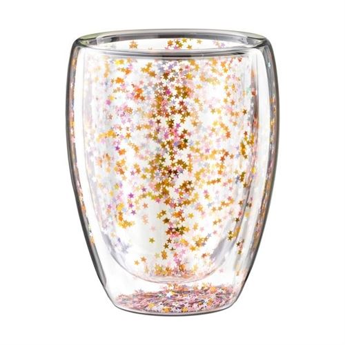 Non Communiqué Multi Verre Double Paroi Étoiles Pailletées Mug Tasse Originale