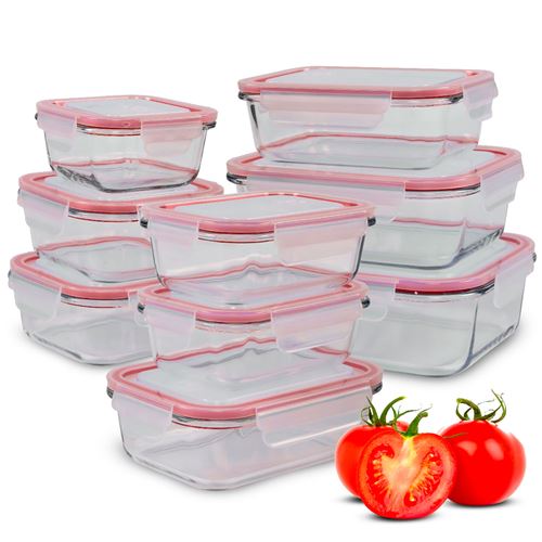 Lot de 9 Récipients Alimentaires en Verre avec Couvercles Boîte à Lunch Classbach FHD4011G  Transparent
