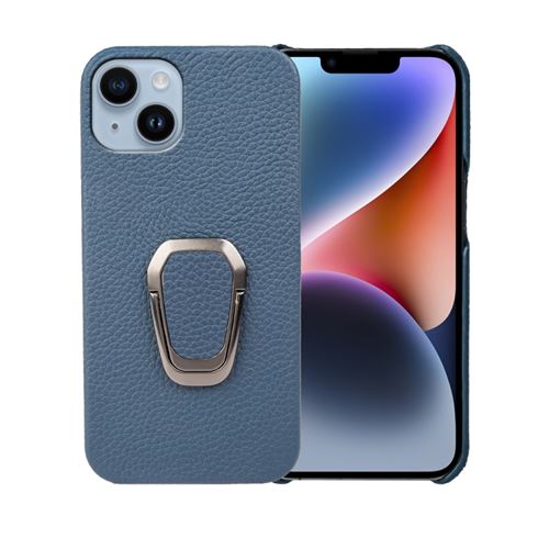 Coque et étui téléphone mobile Cuir de fleur de litchi Porte-bagues pour le doigt Pour iPhone 14 Bleu