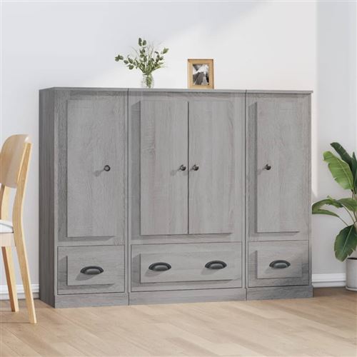 Non Communiqué Gris Vidaxl Buffets 3 Pcs Sonoma Bois D'ingénierie, Armoire, Armoire De Rangement, Buffet Haut, Armoire Latérale, Armoire Haute, Armoire Console