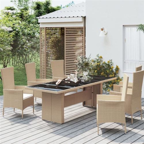 Vidaxl Table De Jardin Plateau En Verre Résine Tressée Verre Trempé 319557 - Image 2