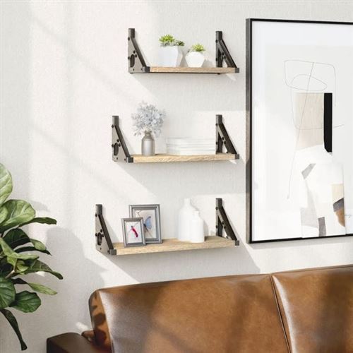 Non Communiqué Multicolore Vidaxl Ensemble D'étagères Murales 3Pcs Chêne Sonoma Bois D'ingénierie 836319 - Image 1