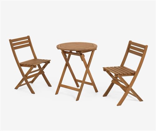 Ensemble de table et 2 chaises pliantes de jardin en bois massif d'acacia - PEGANE -