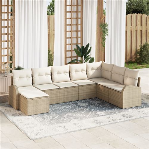 Non Communiqué Beige Ensemble De Canapé De Jardin 8 Pièces Avec Coussins En Poly Rattan