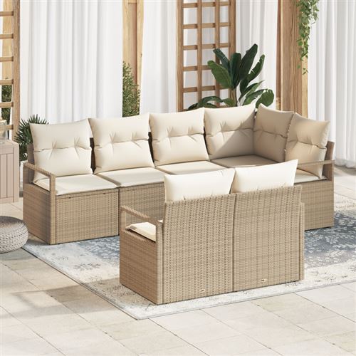 Non Communiqué Beige Canapé De Jardin 7 Pièces Avec Coussins En Rattan Poly, Canapé De Jardin 2 Places Avec Rangement & Coussins