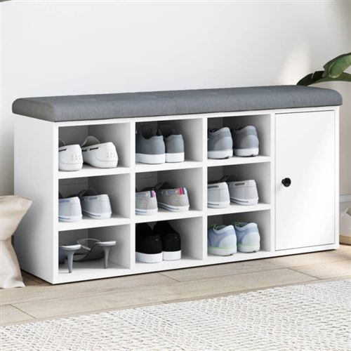 Banc à chaussures blanc 102x32x50 cm bois d ingénierie