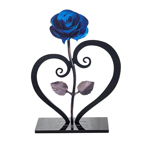 Sculpture en metal Rose en Forme de Coeur FONGWAN Saint Valentin Decorations-Bleu