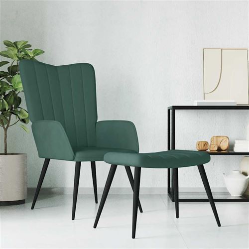 Vidaxl Vert Chaise Relaxation Avec Tabouret - Foncé - Image 3
