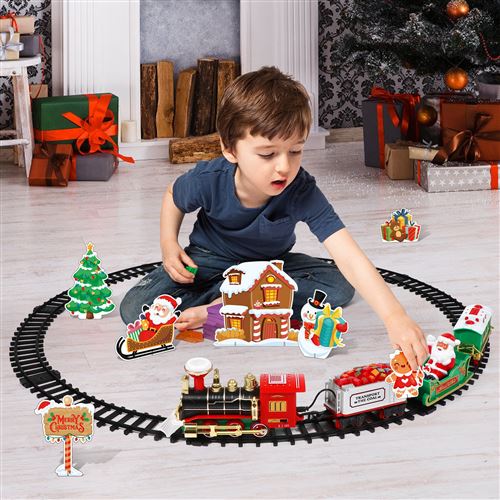 Train électrique de Noël - Son et Lumière - Décoration de Noël Train avec  Wagon animés et Rails Sapin père Noel