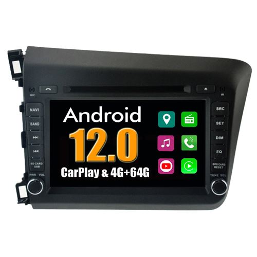 Autoradio CarPlay Multimédia RoverOne Android 4Go RAM 64Go ROM GPS pour Honda Civic 2012 - 2014