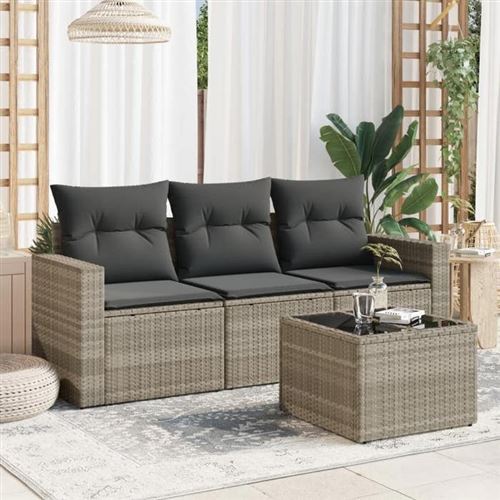 Salon de jardin modulable Vidaxl resine tressee gris 4 pieces x 65.5 x 69 3 personnes