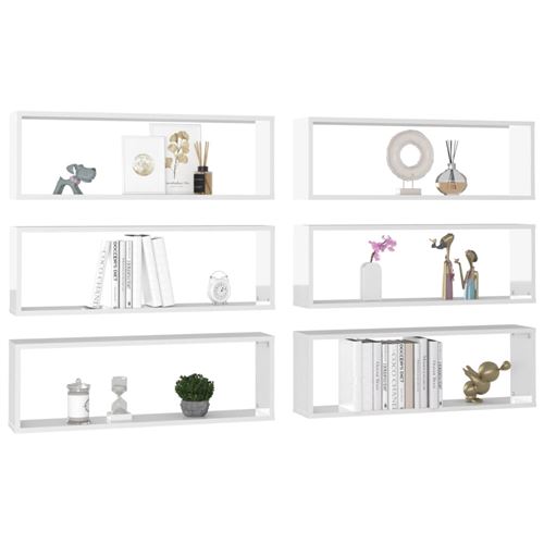 vidaXL Étagère cube murale 6 pcs Blanc brillant 80x15x26,5cm Aggloméré