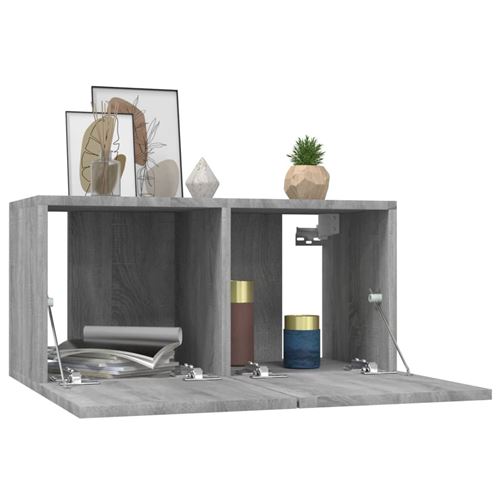 vidaXL - Meuble TV suspendu - 60x30x30 cm - Gris - Lot de 2 - Image 2