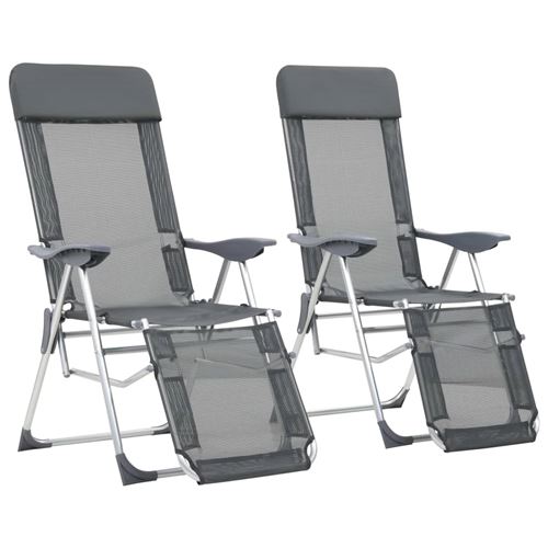 vidaXL Campingstoelen met voetensteun inklapbaar aluminium grijs 2 st