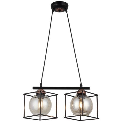 HOMEMANIA Lampe à Suspension Arne - Lustre - Lustre de plafond - Noir, Cuivre en Métal, Verre, 15 x 41 x 75 cm, 2 x E27, 40 W
