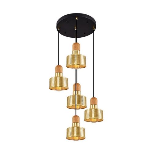 HOMEMANIA Lampe à Suspension Giove - de Plafond - Or, Bois, Noir en Métal, 88 x 15 x 120 cm, 5 x E27, Max 40W