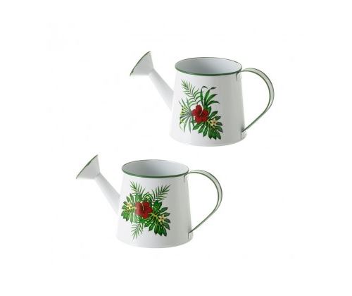 Set de 2 Arrosoirs en Métal Galvanisé Blanc Motifs Fleurs