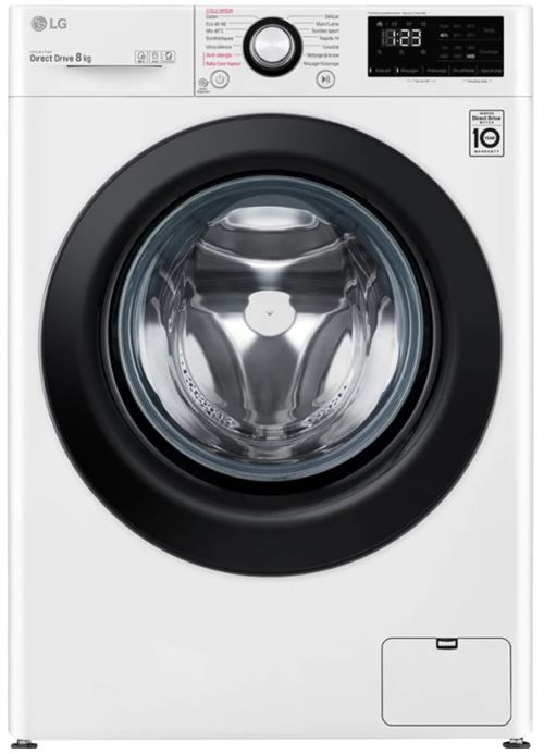 Lg F84V35Wh - Machine À Laver - Largeur : 60 Cm - Profondeur : 62 Cm - Hauteur : 85 Cm - Chargement Frontal - 68 Litres - 8 Kg - 1400 Tours/Min - Blanc Avec Porte Noire