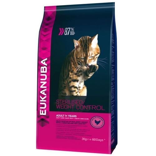 EUKANUBA Croquettes au poulet - Sterilises ou surpoids - Toutes races - Pour chat adulte - 3kg