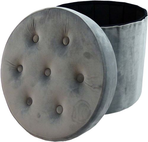COTTON WOOD Pouf Coffre Velours - Ø 40 cm - Gris