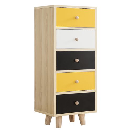 Hawoola Petit commode en Pois MDF avec 5 étagères et Pieds en bois 85 x 35 x 30CM- multicolore
