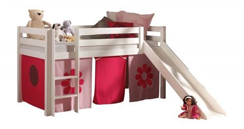 Lit enfant avec toboggan ""pino flower"" 90x200cm blanc