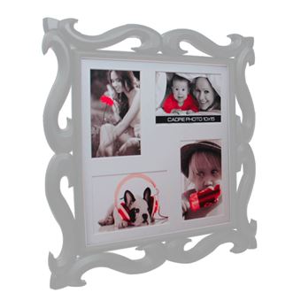Sud Trading - Cadre mural 4 Photos Baroque - 40 x 40 cm - Blanc - 1