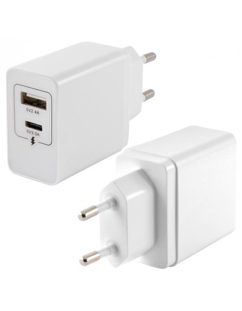 Adaptateur Dual Usb A + C Secteur Intelligent 4a Ksix