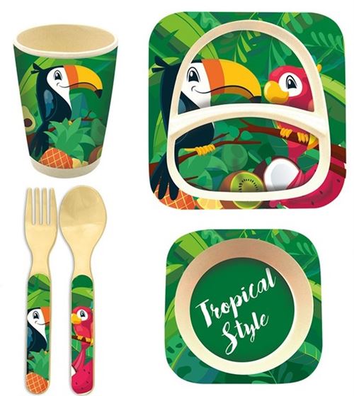 Kids Licensing set de déjeuner 5 pièces en bambou de style tropical