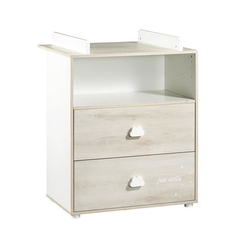 Babyprice Commode A Langer Smile Hetre Cendre 2 Tiroirs