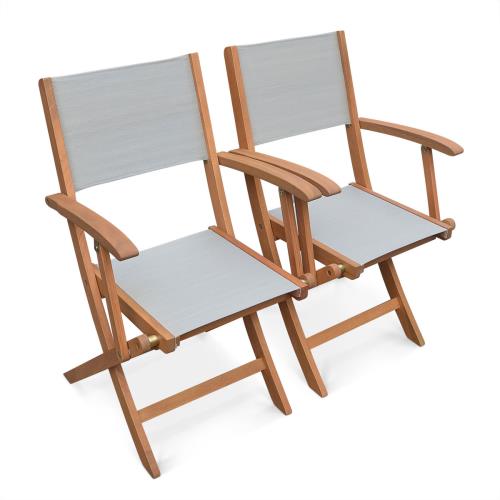 Sweeek Fauteuils de jardin en bois et textilène - Almeria Gris taupe - 2 fauteuils pliants en bois d'Eucalyptus huilé et textilène