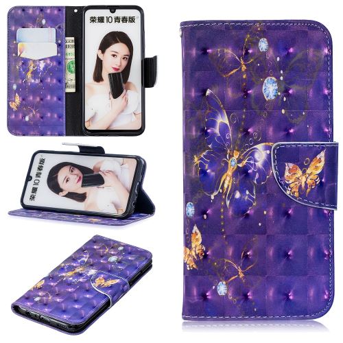 Etui en PU impression de motifs décor de points lumineux avec support papillon violet pour votre Huawei P Smart (2019)/Honor 10 Lite