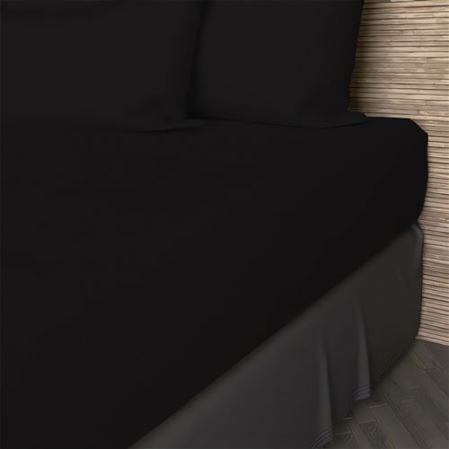Drap housse en coton 57 fils 90x200 cm UNI noir, par Soleil d'ocre