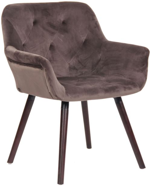 Chaise de Salle à manger Cassidy en Velours - Chaise avec accoudoirs - Piètement Bois de hêtre Café - Couleur Gris Foncé