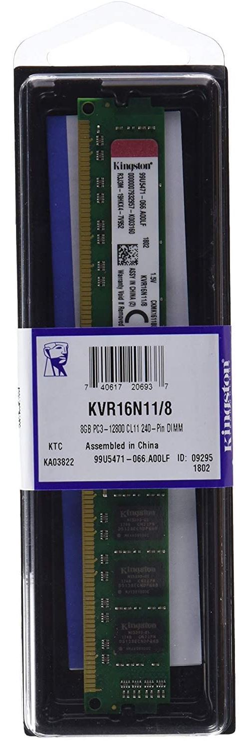 Kingston KVR16N11/8 RAM 8Go 1600MHz DDR3 Non-ECC CL11 DIMM, 240-pin, 1.5V