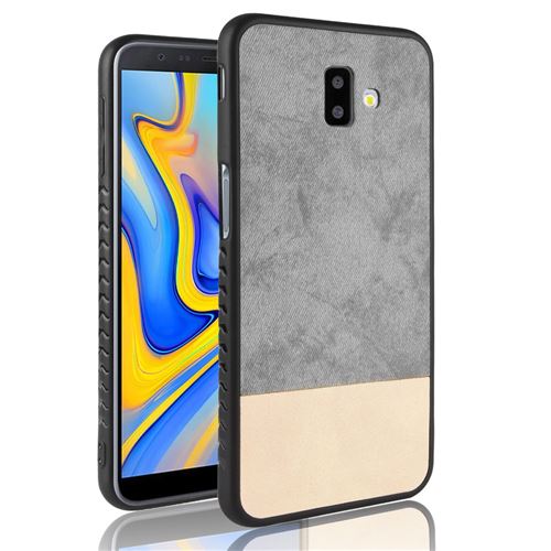 Etui en PU Hybride bicolore revêtu d'un enduit d'épissure gris pour votre Samsung Galaxy J6 Plus