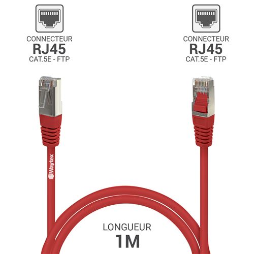 Câble Ethernet Réseau RJ45 Cat 5e FTP blindé 100MHz Waytex 32063 Longueur 1m Rouge